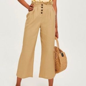 Button Cropped Wide Leg Trousers